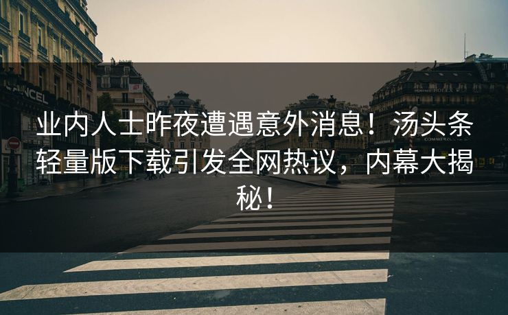 业内人士昨夜遭遇意外消息！汤头条轻量版下载引发全网热议，内幕大揭秘！
