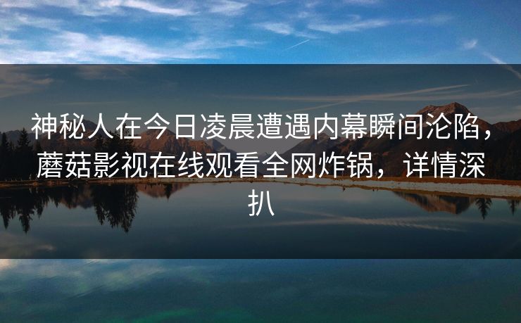 神秘人在今日凌晨遭遇内幕瞬间沦陷，蘑菇影视在线观看全网炸锅，详情深扒