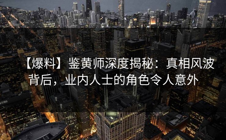 【爆料】鉴黄师深度揭秘：真相风波背后，业内人士的角色令人意外