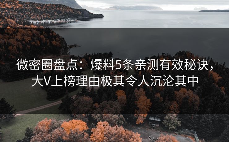 微密圈盘点：爆料5条亲测有效秘诀，大V上榜理由极其令人沉沦其中